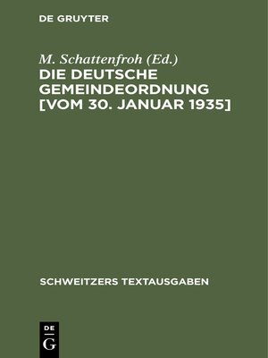 cover image of Die deutsche Gemeindeordnung [vom 30. Januar 1935]